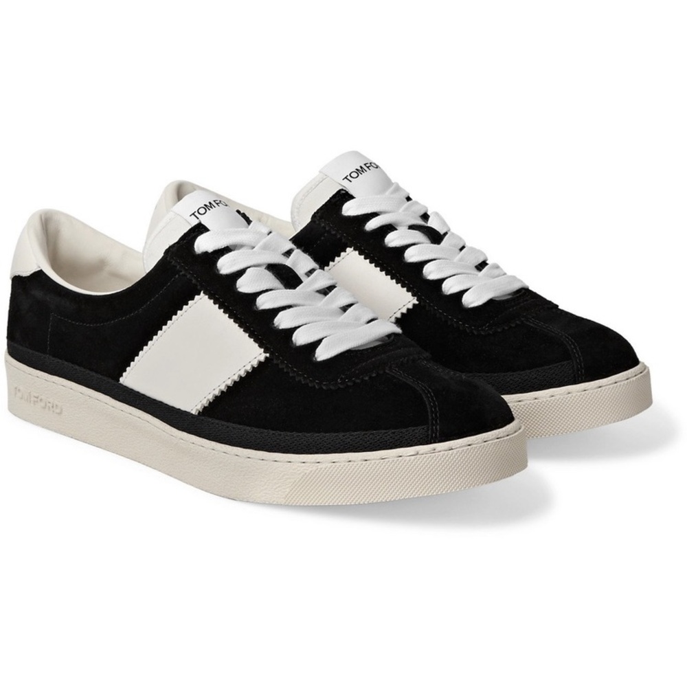 TOM FORD - Bannister Leather-Trimmed Suede Sneakers - Black Women’s 38
